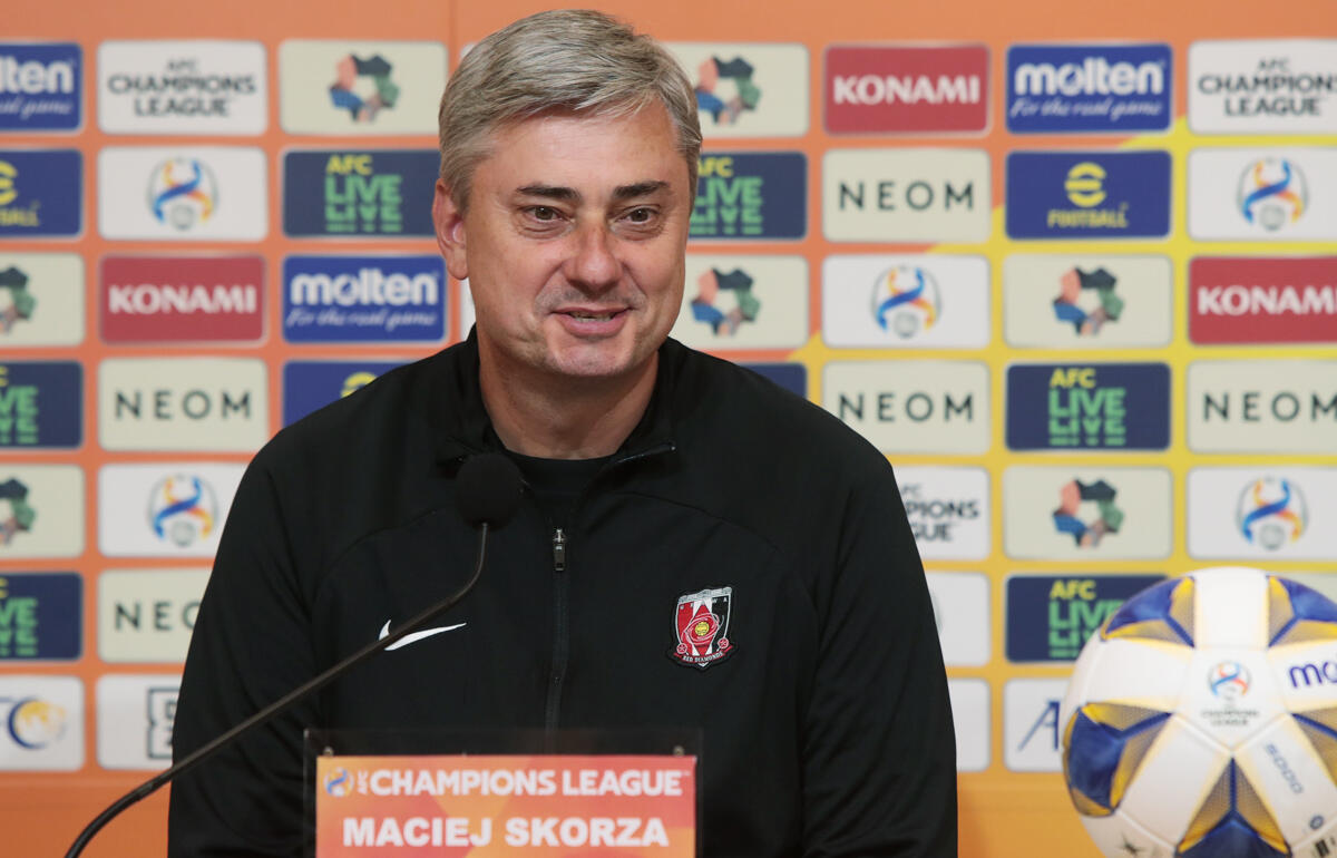 浦項戦に向けた記者会見に出席したスコルジャ監督