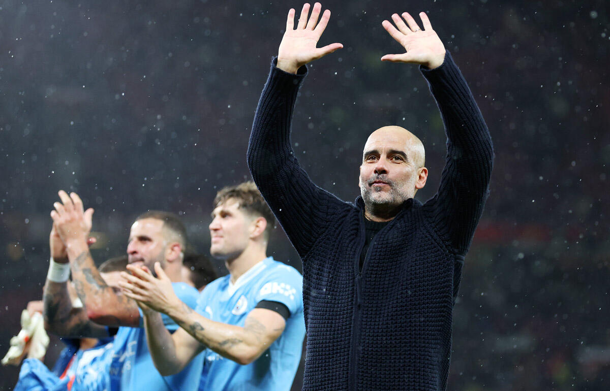 ダービーでの勝利を喜ぶグアルディオラ監督