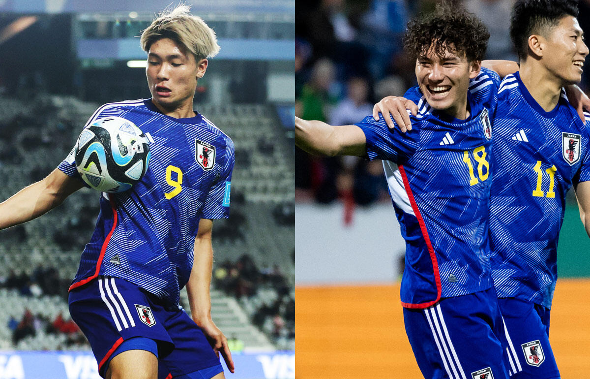 招集されたFW福田師王(左)とMF佐藤恵允(右)