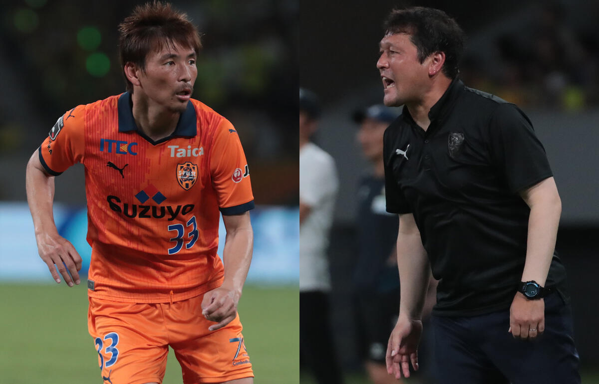 決戦に向けて意気込んだ乾貴士(左)と秋葉忠宏監督(右)