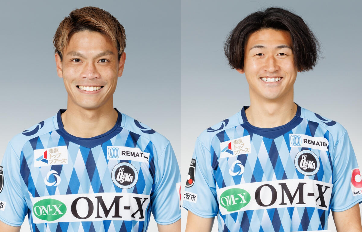 FC大阪と契約更新した坂本修佑(左)と宮城和也