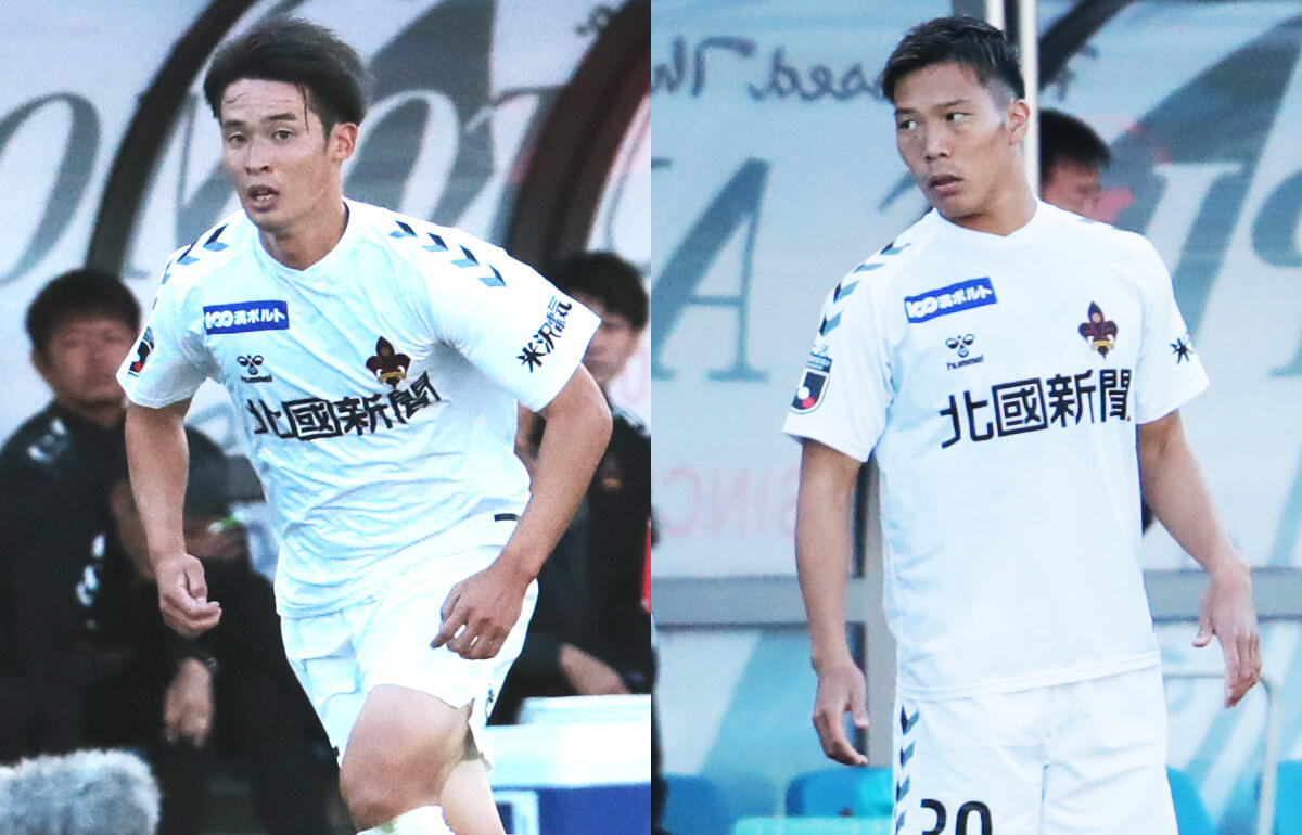 来季も金沢でプレーする小島雅也(左)と大谷駿斗