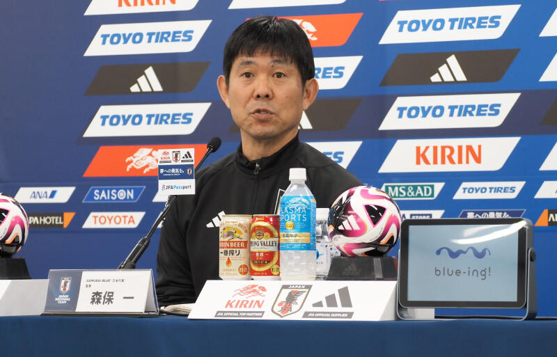 前日会見に臨む日本代表の森保一監督