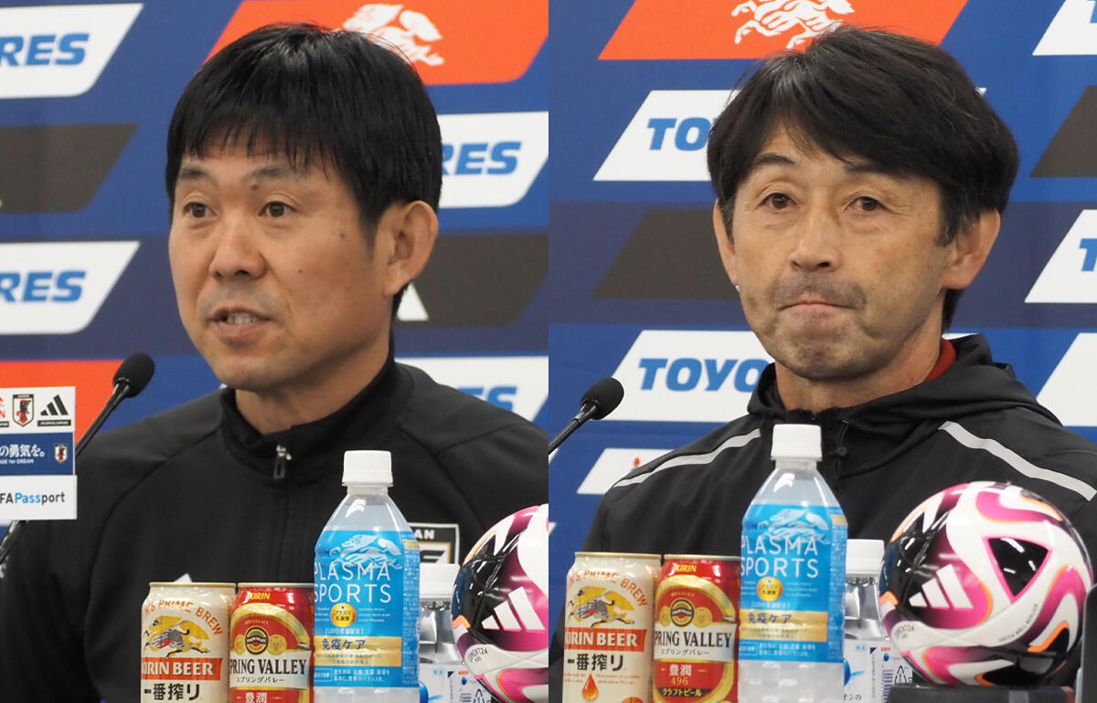 日本代表の森保一監督、タイ代表の石井正忠監督