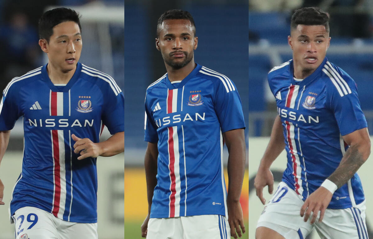 横浜FMと契約合意したMFナム・テヒ、FWエウベル、FWヤン・マテウス(左から)