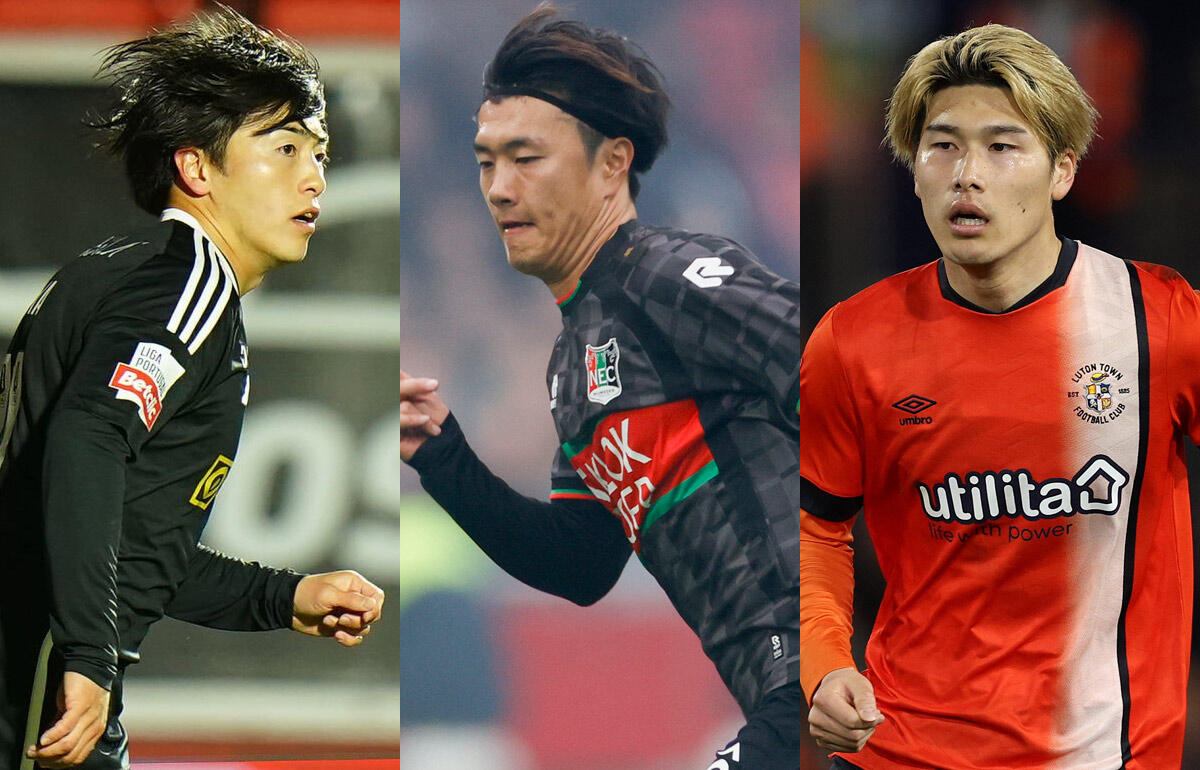 日本代表に復帰した相馬勇紀、小川航基、橋岡大樹(左から)