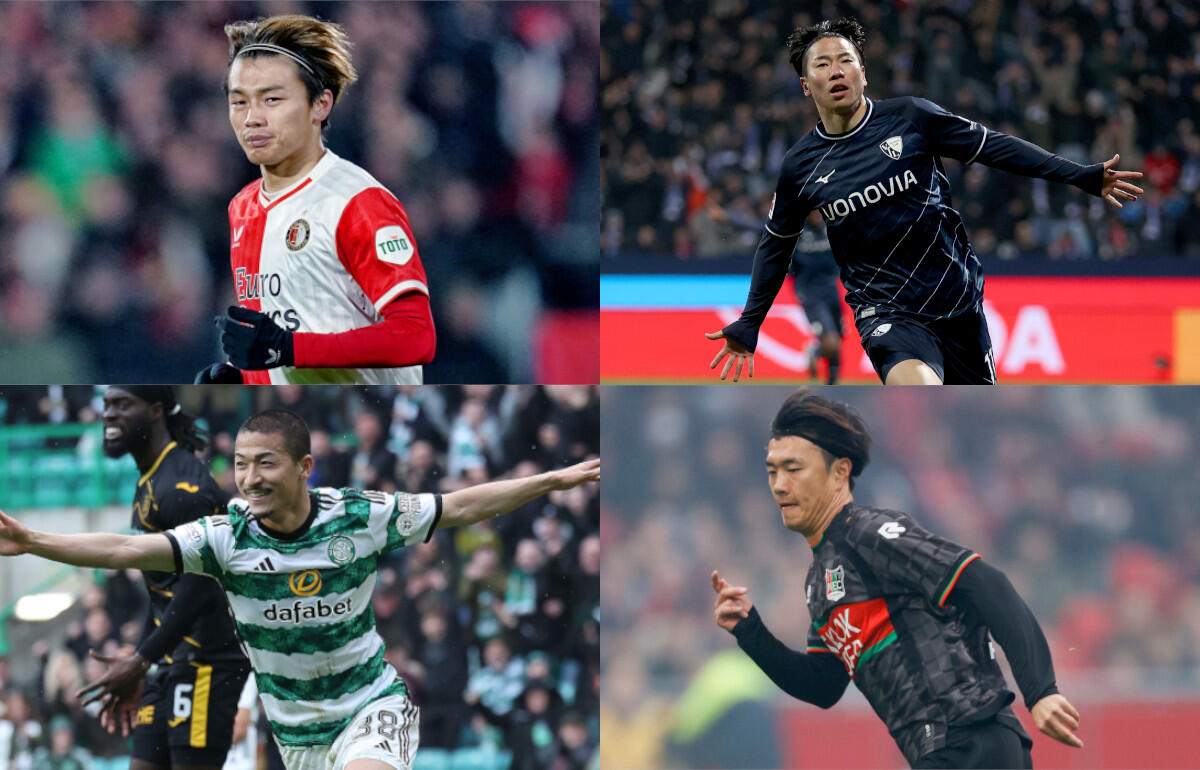 上田綺世(左上)、浅野拓磨(右上)、前田大然(左下)、小川航基(右下)