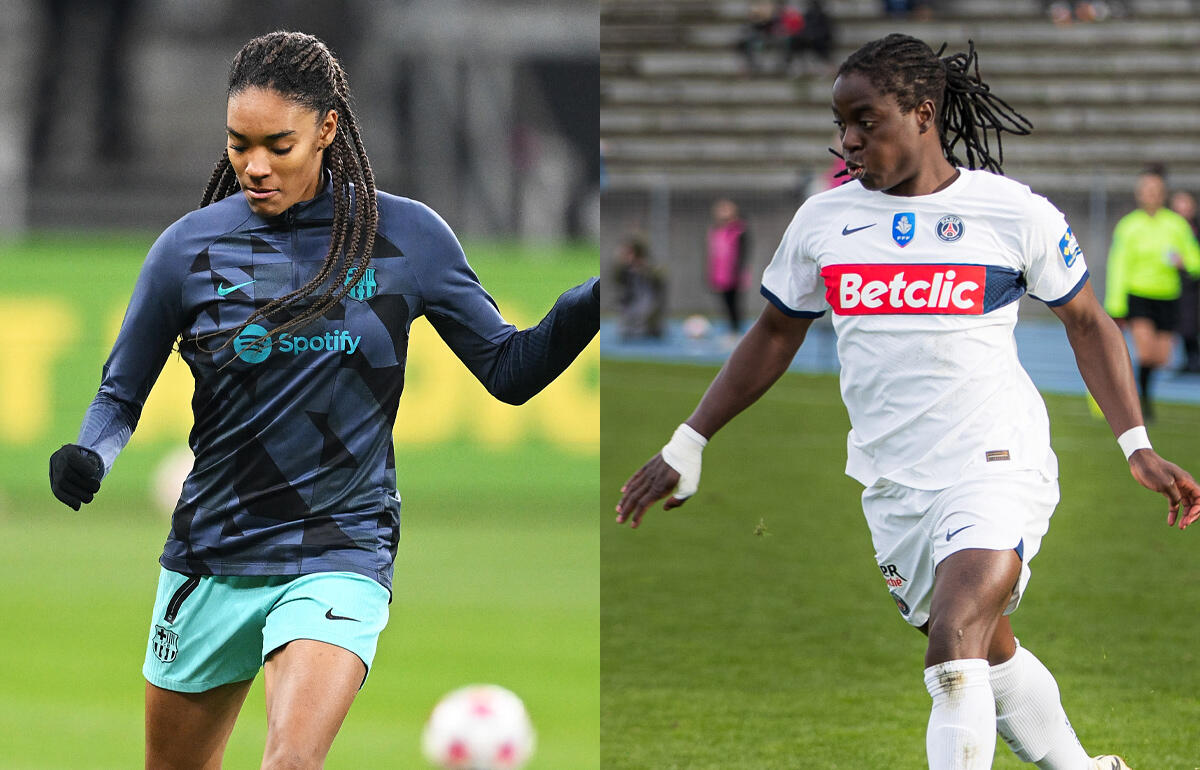 それぞれ決勝点を挙げたバルセロナのパラジュエロ(左)と、PSGのチャウィンガ(右)