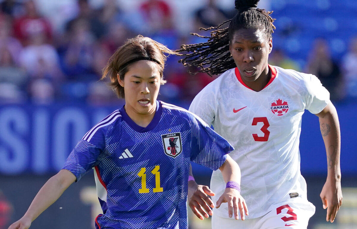 2023年のSheBelieves Cupに出場した小林里歌子(左)、右はカナダ女子代表DFカデイシャ・ブキャナン