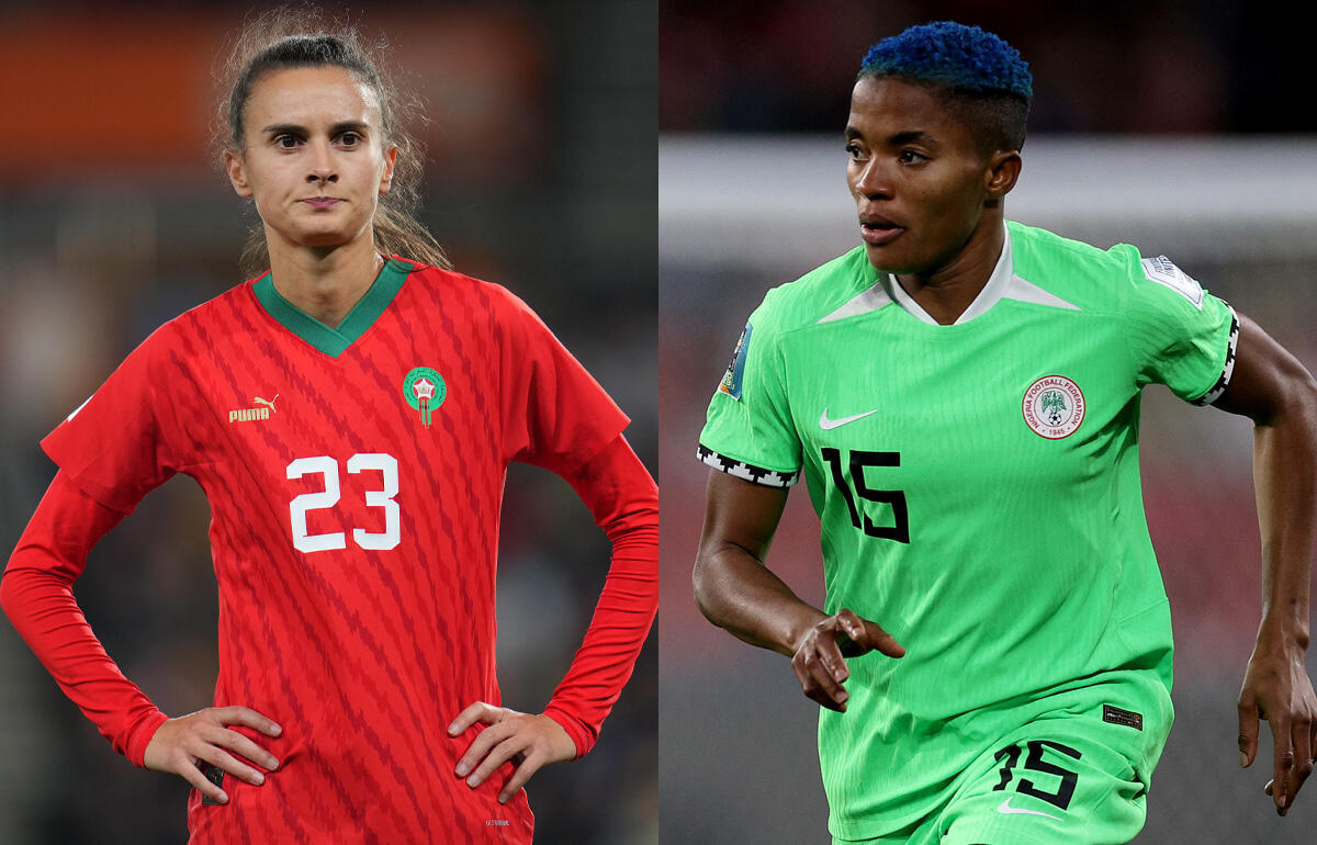 決勝点を挙げたモロッコのアヤネ(左)と、ナイジェリアのアジバデ(右)